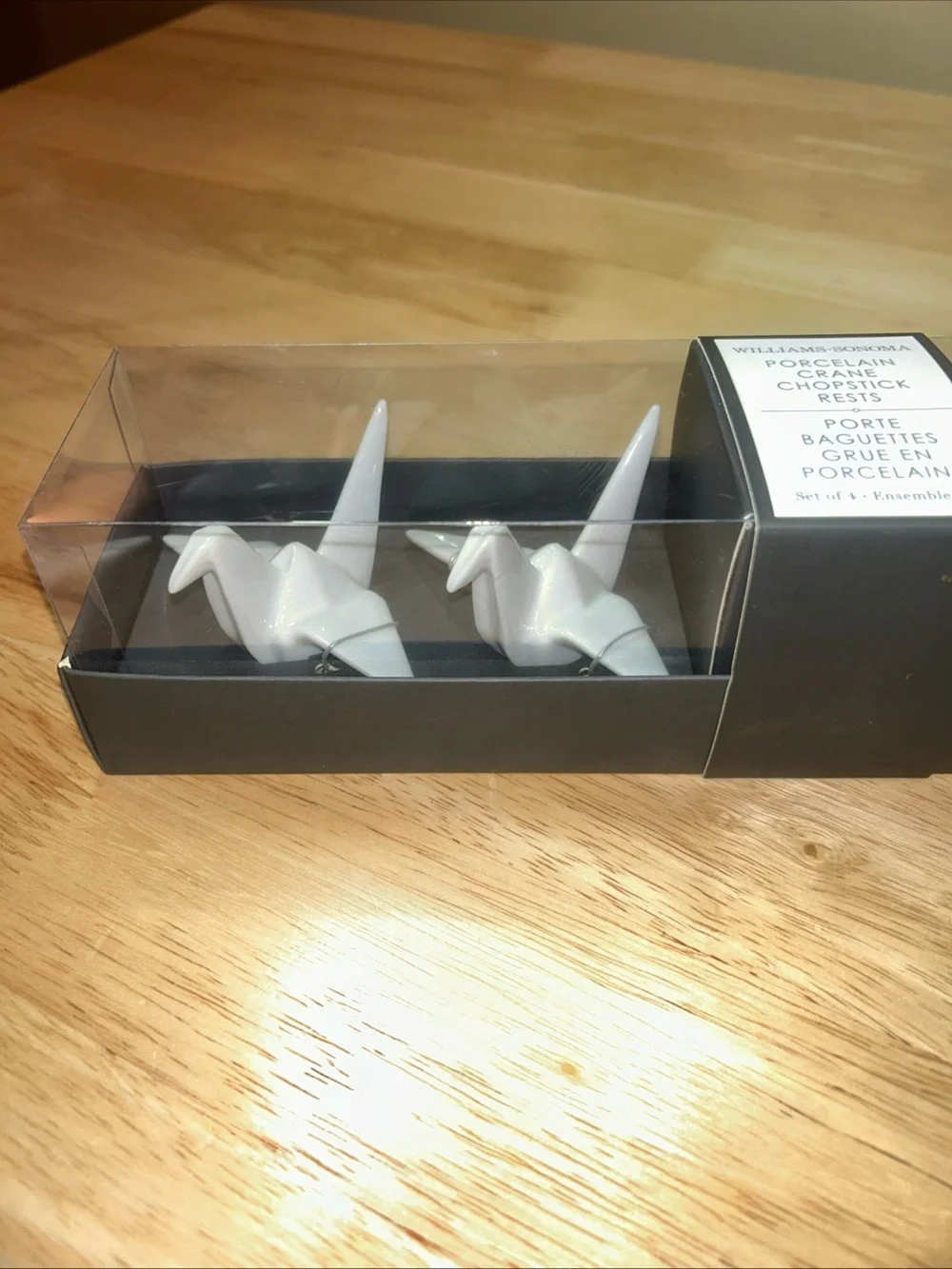 New In Box Williams Sonoma Porcelain Origami Crane Bird Chopstick Rests Set of 4